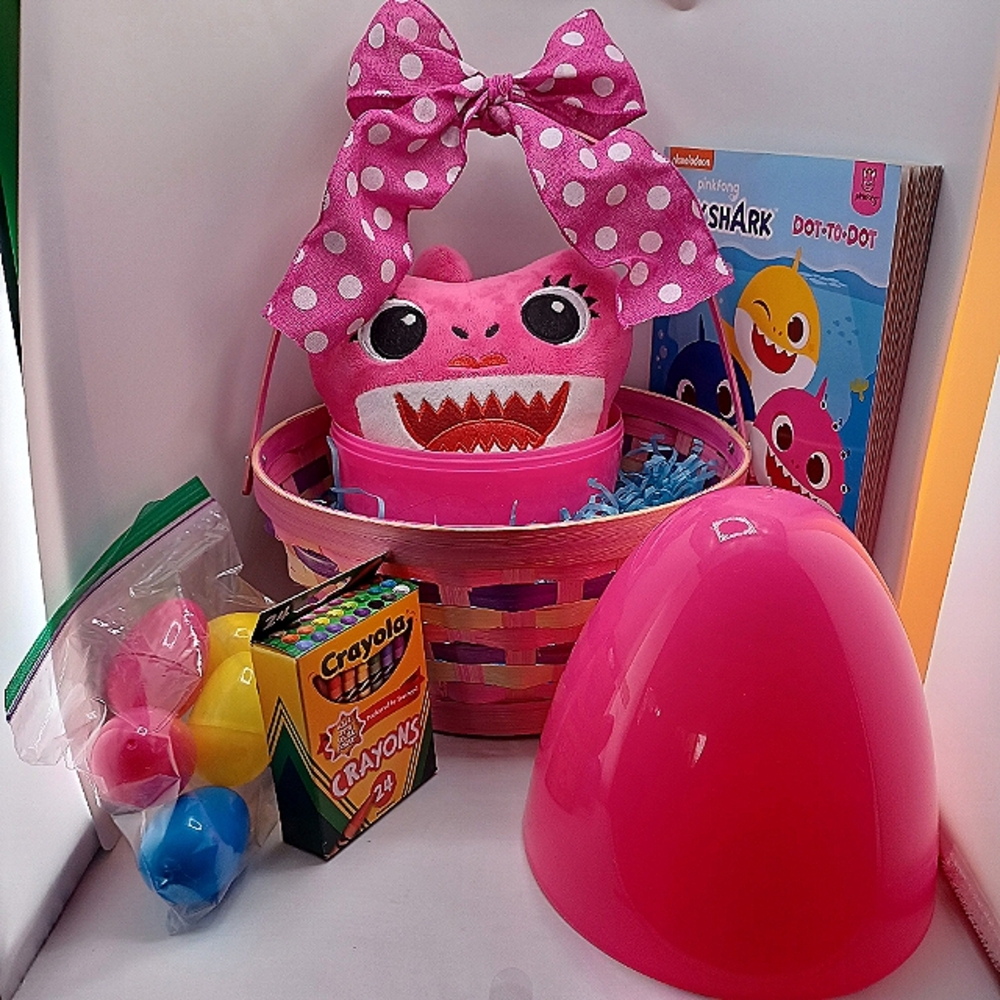 Baby Shark Easter Basket w/ 10 inch Egg, Coloring Book, Crayons & 6 Small eggs